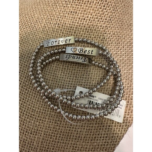 Vtg Ganz Best Friends Forever Stretch Bracelets Beaded Silver Y2K - Picture 1 of 4